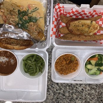 Louisiana Fish House - Atchafalaya Catfish with red beans/rice and green beans. And the Redfish with jambalaya and mixed veggies - Southern Near Me - Spring, Texas Louisiana Fish House - Atchafalaya Catfish with red beans/rice and green beans. And the Redfish with jambalaya and mixed veggies - Southern Near Me - Spring, Texas