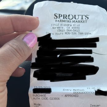 Sprouts Farmers Market - Receipt - Grocery Near Me - Norwalk, California