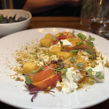 Chelsea - Burrata with peach and tomato - New American Near Me - Santa Monica, California