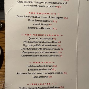 Tapeo - Tapas menu page 1 - Tapas Bars Near Me - Barcelona, B