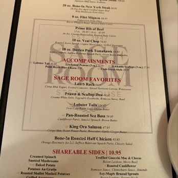 Sage Room Steak House - Menu - Steakhouses Near Me - Stateline, Nevada