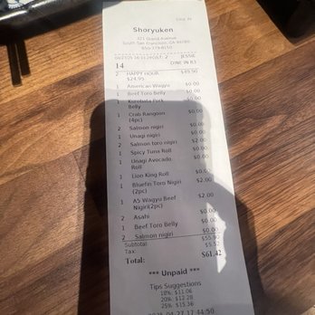 Shoryuken - receipt - Hot Pot Near Me - South San Francisco, California Shoryuken - receipt - Hot Pot Near Me - South San Francisco, California