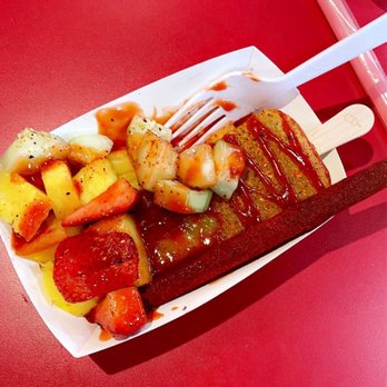 The paleta bar EP - Lime paleta with pineapple, strawberries and cucumbers topped with chamoy and Tajín. - Desserts Near Me - El Paso, Texas The paleta bar EP - Lime paleta with pineapple, strawberries and cucumbers topped with chamoy and Tajín. - Desserts Near Me - El Paso, Texas