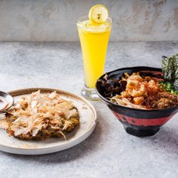 Kanji Noodle Bar - Seafood pancake with Mango Green Tea and Kanji Mystery Ramen
