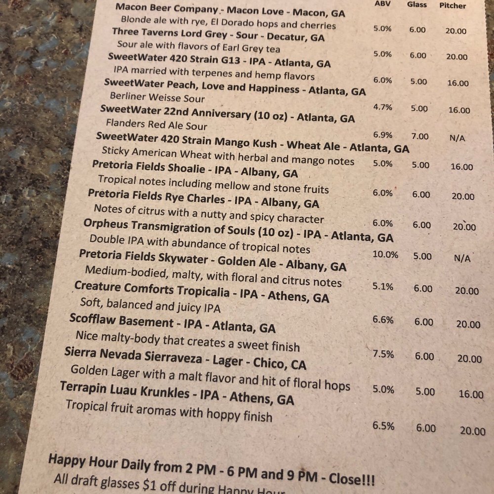 Beer menu Beer menu