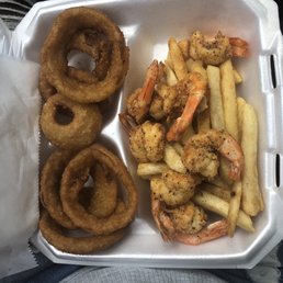 Shrimp , fries, onion rings