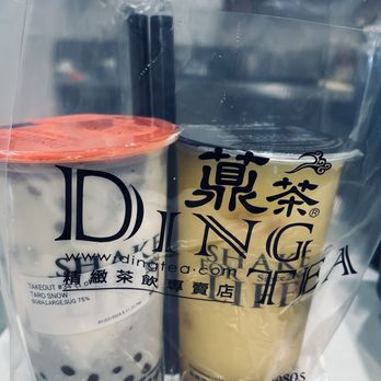 Ding Tea Vista - Cheese Cream with TARO SLUSH & Boba  Peach Mango Slush - Bubble Tea Near Me - Vista, California