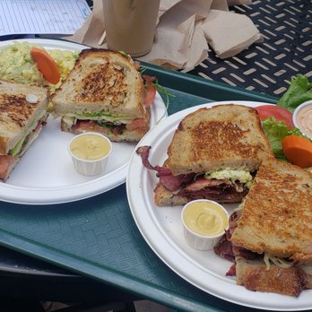 Simple Simon's Bakery & Bistro - Loaded Smokey grilled cheese with bacon and avocado sandwich and Grump Lunch ( loaded  pastrami sandwich) - Bakeries Near Me - Riverside, California
