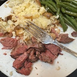 Prime rib. Potatoes and green beans. Prime rib. Potatoes and green beans.