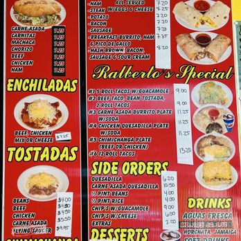 Ralbertos Mexican Food - Part of the menu - Mexican Near Me - Flagstaff, Arizona Ralbertos Mexican Food - Part of the menu - Mexican Near Me - Flagstaff, Arizona