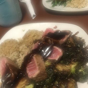 The Upper Room Kitchen - Ahi with Hoisin sauce brown rice Brussels sprouts - Salad Near Me - Tracy, California The Upper Room Kitchen - Ahi with Hoisin sauce brown rice Brussels sprouts - Salad Near Me - Tracy, California