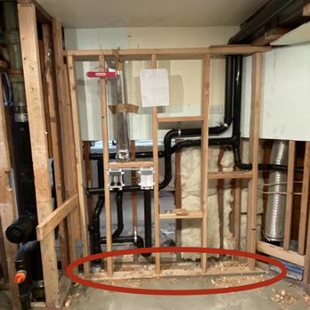 Duffy Construction - Studs are not centered on base, besides the other aspects wrong with this wall. It was redone. - General Contractors Near Me Duffy Construction - Studs are not centered on base, besides the other aspects wrong with this wall. It was redone. - General Contractors Near Me