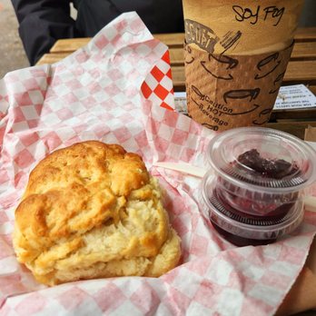 Biscuit Bitch - Buttered Up Bitch w/ extra jam @ $4.55 & Medium Seattle Fog w/ Soy @ $5.05 - Breakfast & Brunch Near Me - Seattle, Washington