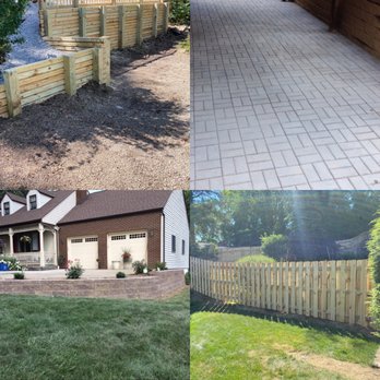 Frank’s Landscaping - Top left: custom wooden retaining wall; bottom left versa-lok retaining wall; top right: patio installation; bottom right: wooden fence - Fences & Gates Near Me - Bethel Park, Pennsylvania Frank’s Landscaping - Top left: custom wooden retaining wall; bottom left versa-lok retaining wall; top right: patio installation; bottom right: wooden fence - Fences & Gates Near Me - Bethel Park, Pennsylvania
