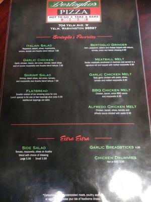 Menu photo 1 Bertoglio's Pizza Yelm, WA Menu photo 1 Bertoglio's Pizza Yelm, WA