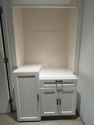 Retail store - This is a remodeling project that we did for the frame Store in melrose place, where we installed a cash wrap cabinet and a power source out Retail store - This is a remodeling project that we did for the frame Store in melrose place, where we installed a cash wrap cabinet and a power source out