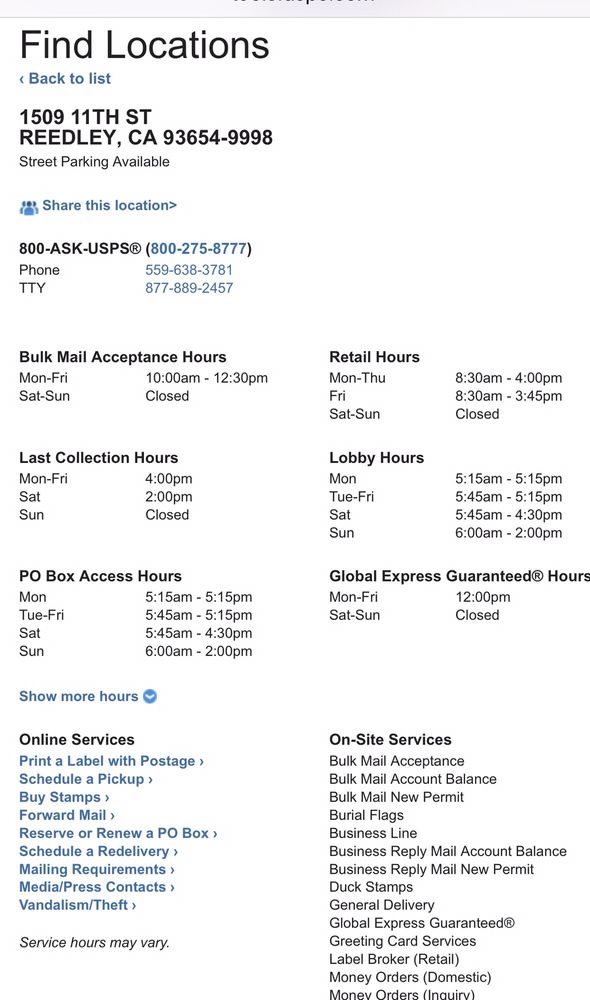 US POST OFFICE Updated June 2024 1509 11Th St, Reedley, California