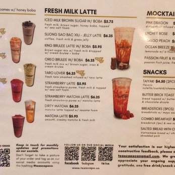 Teascape Coffee and Tea Bar - Menu 2/2 - May 2025 - Bubble Tea Near Me - Anaheim, California