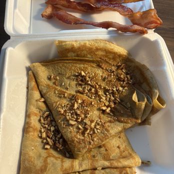 Gold Coffee Pancake House - Plain Crepes, Pecan topping, Bacon Links - Coffee & Tea Near Me - Indianapolis, Indiana