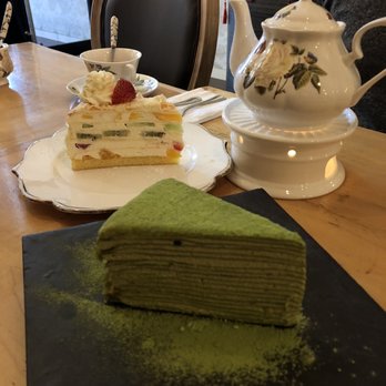 Prince Tea House - Green Tea Mille Crepes Cake & Mixed Fruit Mille Crepes Cake - Tea Rooms Near Me - Flushing, New York