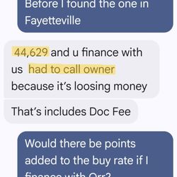 Text message from Salesman with owners approval.