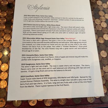 Stefania Wine - 12/21/24 menu - Wineries Near Me - Gilroy, California