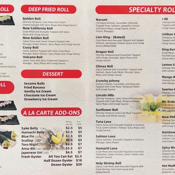 Narumi Sushi - Back side of new lunch menu - Japanese Near Me - Rancho Cordova, California