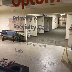 Optum - Redlands Fern Cajon - New, reduced hours for 2 West Fern Avenue lab printed on the locked door.