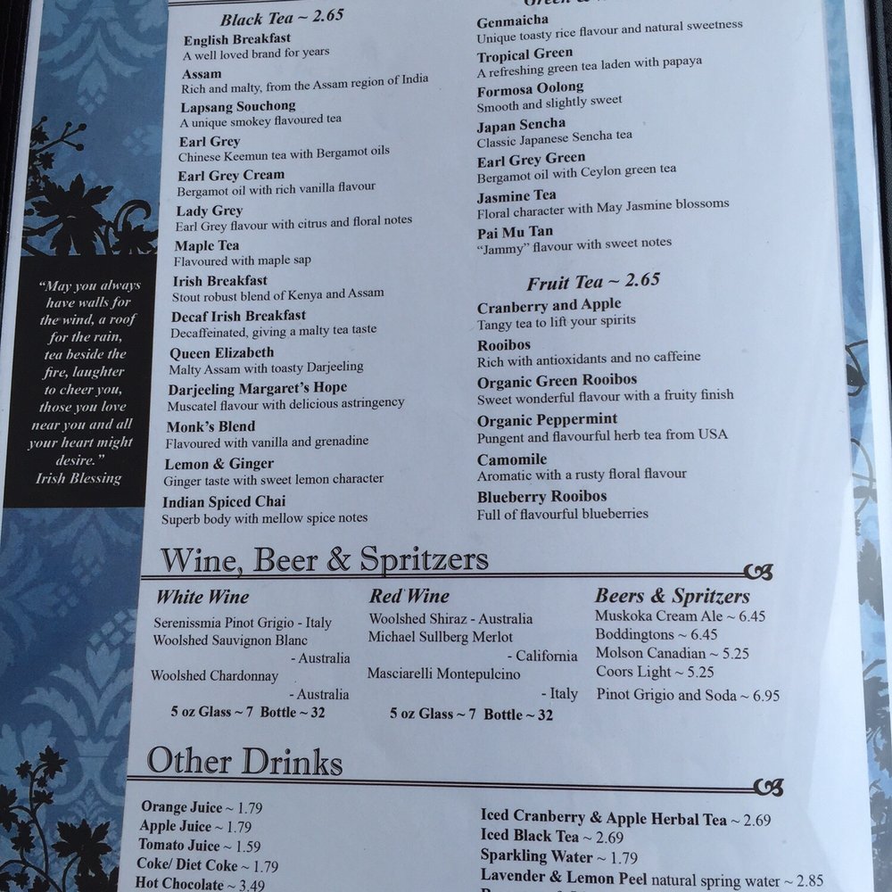 The Blue Willow Tea Shop - Menu 1/3 - British Near Me - Gravenhurst, Ontario The Blue Willow Tea Shop - Menu 1/3 - British Near Me - Gravenhurst, Ontario