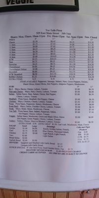 Menu photo 1 Too Tall's Pizza Newark, OH Menu photo 1 Too Tall's Pizza Newark, OH