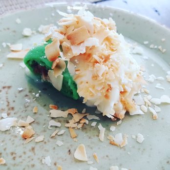 Honey Salt - A complimentary pandan pancake...I liked the coconut flakes which was made very crispy. - Canadian (New) Near Me - Vancouver, British Columbia