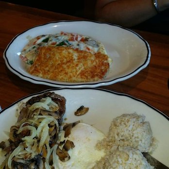 Anna Miller's - Egg Wht Omelette w/shrooms, tomato, spinach & avocado w/hash brown & Steak & Eggs w/brown rice. Sauteed shrooms & onions too. - Bakeries Near Me - Aiea, Hawaii