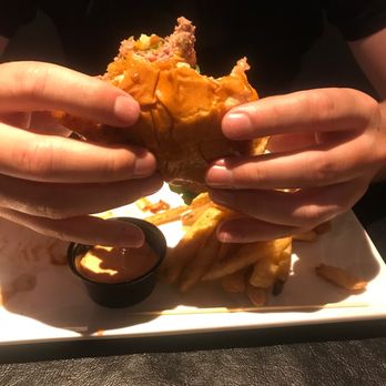 Colton's Social House - Clovis BBQ burger; as you can tell, my boyfriend loved it! - New American Near Me - Clovis, California