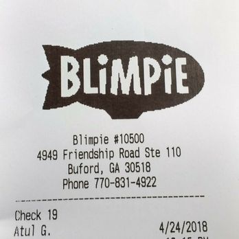 Blimpie - a receipt for a restaurant - Sandwiches Near Me - BUFORD, Georgia Blimpie - a receipt for a restaurant - Sandwiches Near Me - BUFORD, Georgia