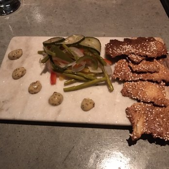 1618 Midtown - Pickled vegetables with sesame crackers, stone ground mustard garnish. Yum! - Wine Bars Near Me - Greensboro, North Carolina 1618 Midtown - Pickled vegetables with sesame crackers, stone ground mustard garnish. Yum! - Wine Bars Near Me - Greensboro, North Carolina