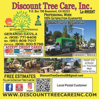 Discount Tree Care - FREE ESTIMATE - (909) 300-5796 - Tree Services Near Me - 92427, California