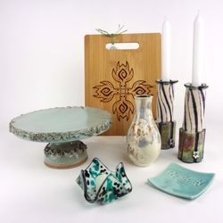 The Art Shop At Moore - A few of the functional items available - cake stand, dipping dishes, candle holders, cutting boards and vases in a variety of styles.