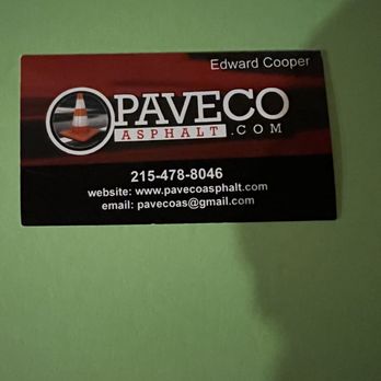 Paveco Asphalt Services - Salesman's business card - General Contractors Near Me - Langhorne, Pennsylvania Paveco Asphalt Services - Salesman's business card - General Contractors Near Me - Langhorne, Pennsylvania