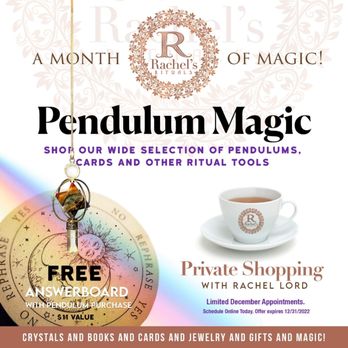 Rachel's Rituals - Free answer Board, when you purchase a pendulum. Expires 12/31/22 - Spiritual Shop Near Me - Sandy, Utah Rachel's Rituals - Free answer Board, when you purchase a pendulum. Expires 12/31/22 - Spiritual Shop Near Me - Sandy, Utah