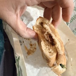 Subway - What I received. Flattened Philly. Looks like someone smashed it down or stepped on it.
