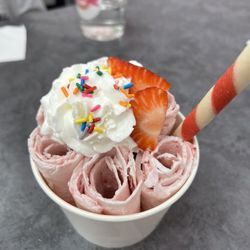 The Sweet Spot - Strawberry rolled icecream, $7.50, I did not like the sprinkles or whipped cream so will pass on that next time.