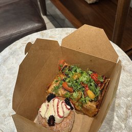 Tomato focaccia and blackberry jasmine cream donut Tomato focaccia and blackberry jasmine cream donut