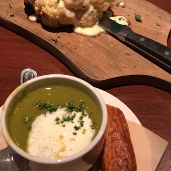 Seasons 52 - Asparagus soup and Baked Cauliflower side - New American Near Me - Edison, New Jersey Seasons 52 - Asparagus soup and Baked Cauliflower side - New American Near Me - Edison, New Jersey