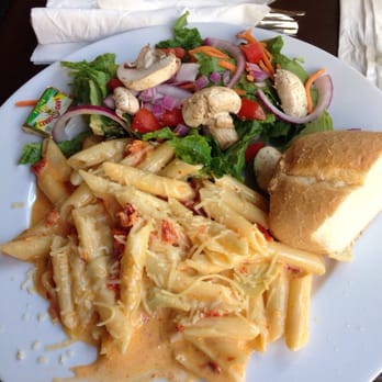The Brownstone Cafe - Sundried tomato pasta and salad - New American Near Me - Fullerton, California The Brownstone Cafe - Sundried tomato pasta and salad - New American Near Me - Fullerton, California