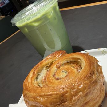 Nuvrei - Cheese & Thyme roll . Iced matcha latte. - Bakeries Near Me - Portland, Oregon Nuvrei - Cheese & Thyme roll . Iced matcha latte. - Bakeries Near Me - Portland, Oregon