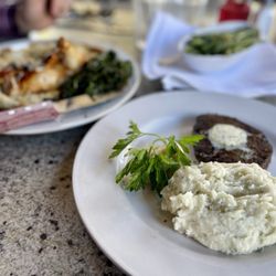 5th Street Steakhouse - 6 oz filet w/ garlic mashed potatoes and stuffed chicken breast w/ spinach, both delicious dishes