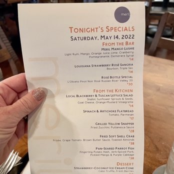 Meril - Specials 5.14.22 - New American Near Me - New Orleans, Louisiana