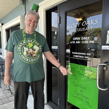 Cozy Oaks Restaurant - Bill outside of Cozy Oaks - Breakfast & Brunch Near Me - Lakeland, Florida Cozy Oaks Restaurant - Bill outside of Cozy Oaks - Breakfast & Brunch Near Me - Lakeland, Florida