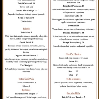 The Meadows Restaurant - The Dinner menu. - American Near Me - Castro Valley, California The Meadows Restaurant - The Dinner menu. - American Near Me - Castro Valley, California