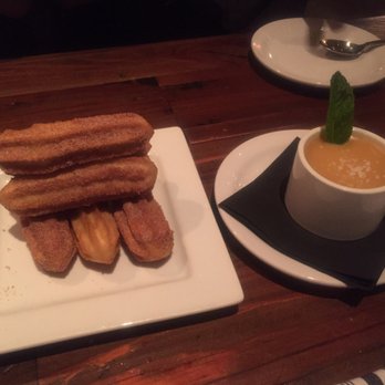 Catalan - Dessert time! Chocolate stuffed churros and a salted caramel custard. Yum! - Mediterranean Near Me - Rancho Mirage, California Catalan - Dessert time! Chocolate stuffed churros and a salted caramel custard. Yum! - Mediterranean Near Me - Rancho Mirage, California